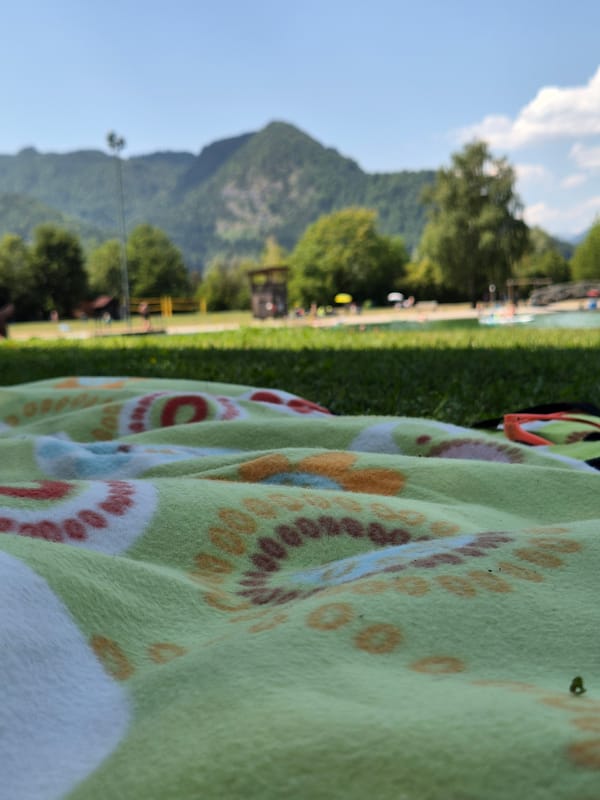 Lazy summer afternoon at a public lido in rural Austria