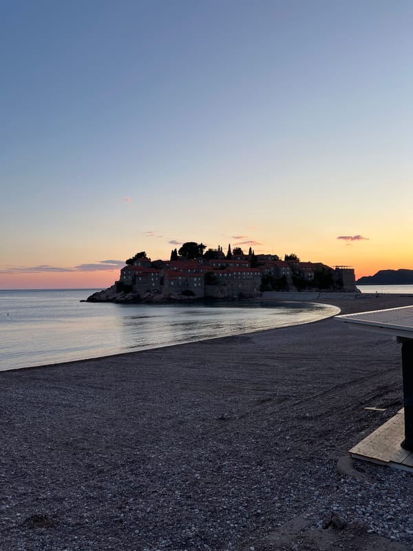 Golden hour views captured at Montenegro's Sveti Stefan resort
