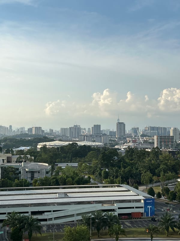 Elevated views capture Kuala Lumpur skyline on clear day