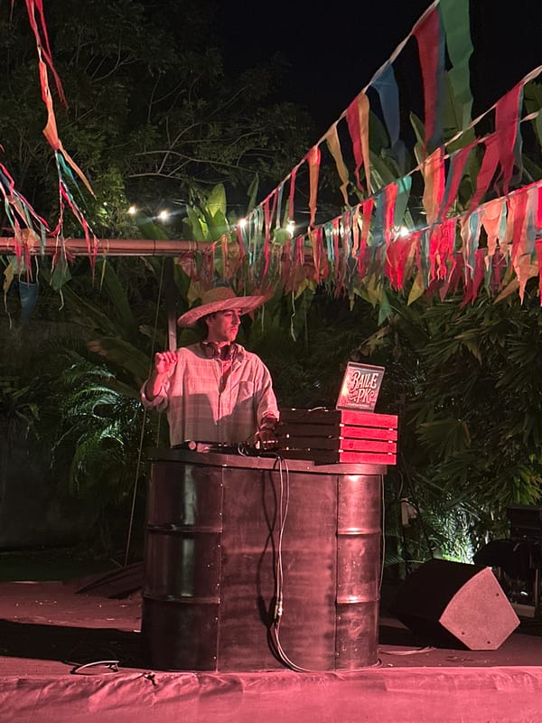 Open-air night event with DJ set and string lights, Kuta Selatan
