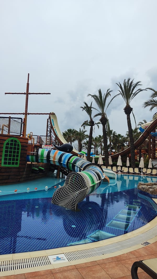 Tourist captures themed waterpark attractions in Alanya, Turkey