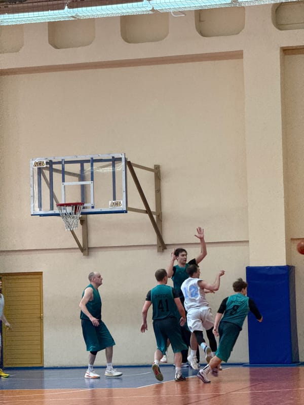 Winter basketball and snowy birch trees in Chaikovsky, Russia