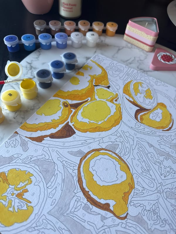 Artist works on lemon paint-by-numbers project in Plovdiv