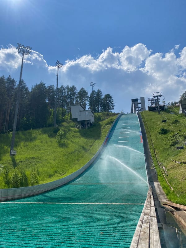 Summer ski jumping practice observed in Perm, Russia