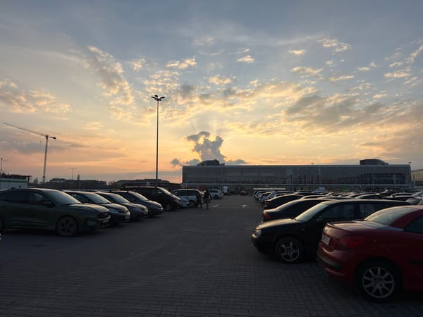 Evening scenes captured at parking lot and coffee shop