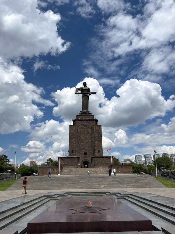 Mother Armenia statue photographed under clear skies in Yerevan