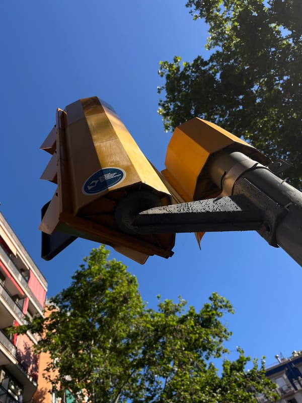 Urban traffic signals and bicycle signage observed at city intersection