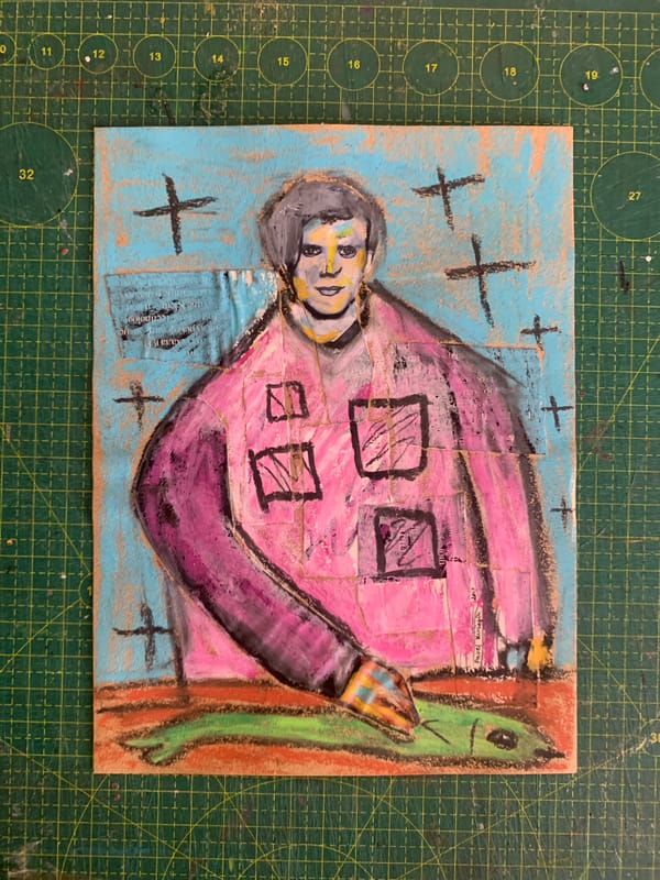 Batch of abstract mixed-media portraits photographed in a Russian art session