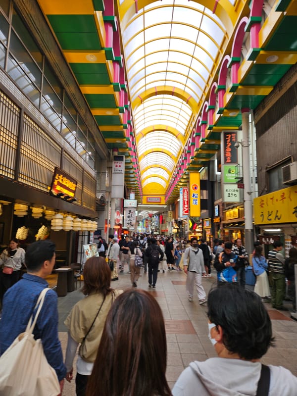 Tourist documents brief walk through Japanese arcade and shops