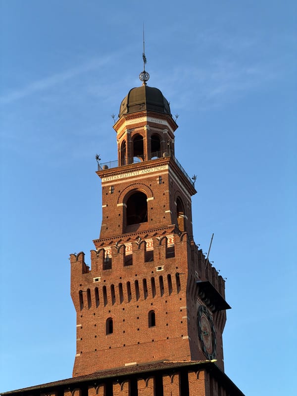 Evening documentation of Milan's Sforza Castle and surroundings