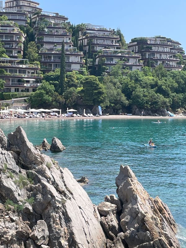 Hillside residential terraces observed along Budva Montenegro coast