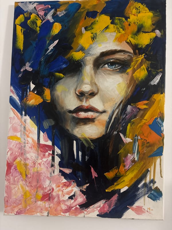 Art-filled home studio in Coslada, paintings and plants throughout