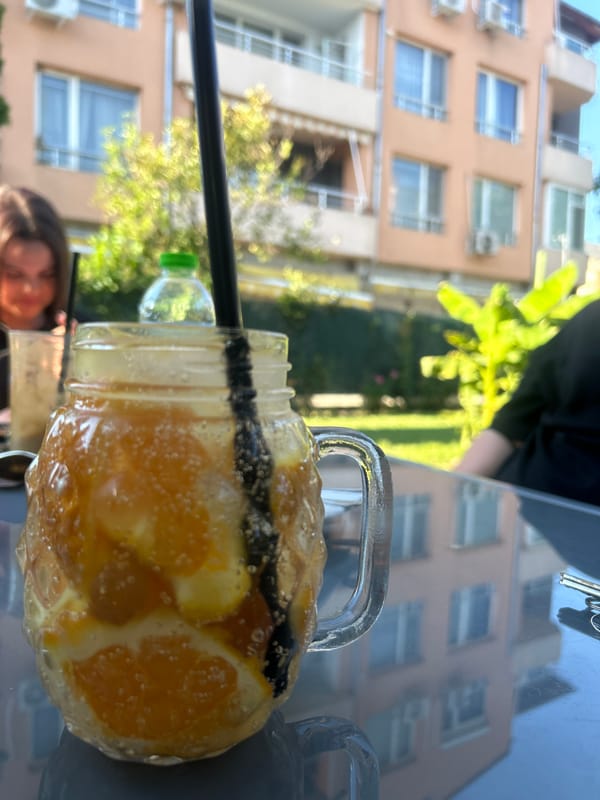 Afternoon drinks at outdoor cafe in Vidin, Bulgaria