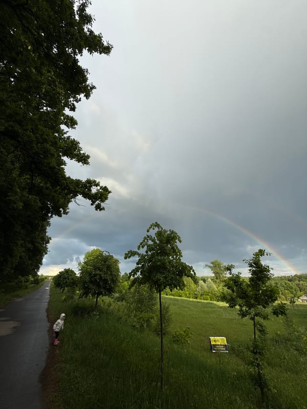 Rainbow appears over Sapronovo, Russia during afternoon storm