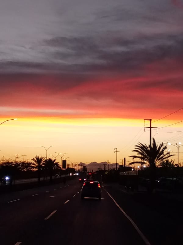 Evening traffic captured on road in El Dátil, Venezuela