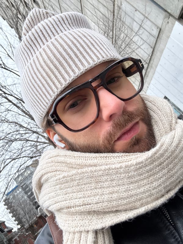 Man in winter attire photographed on Montreal street