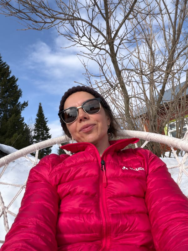 Woman takes selfie in snowy Верх-Язьва, Russia