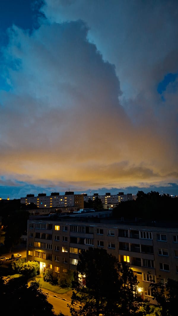Tallinn at dusk: stormy skies over the city skyline