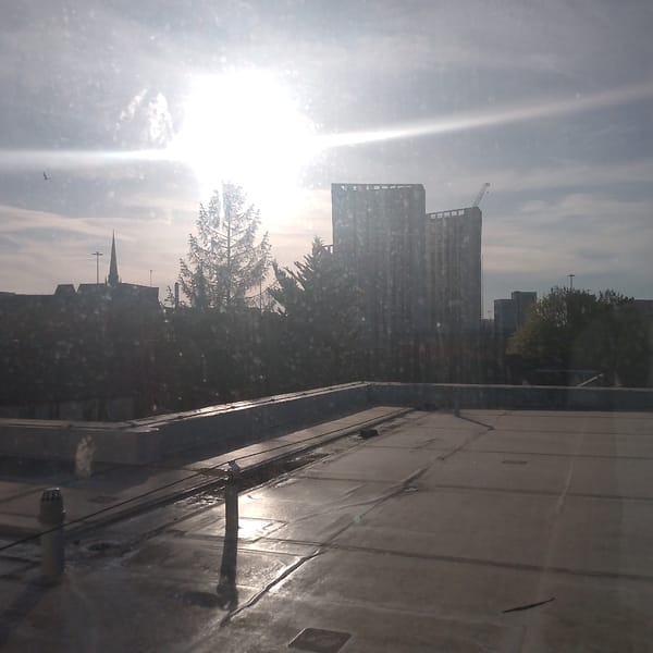 Elevated cityscape views documented in Coventry Tuesday evening