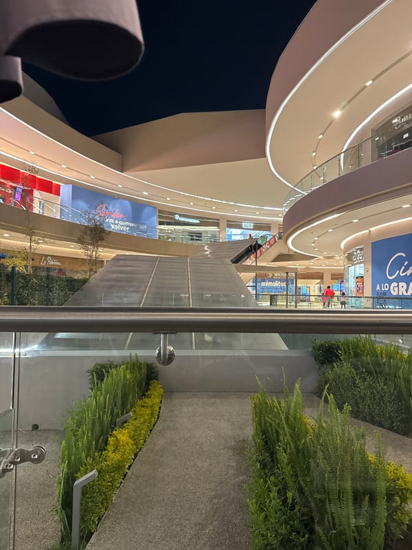Modern shopping mall interior documented in San Bernardino Tlaxcalancingo