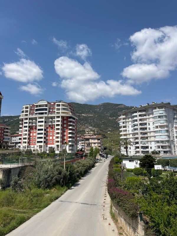 Street scene captured in Alanya, Turkey showing residential buildings