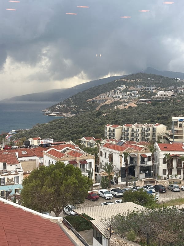 Harbor view captured from balcony in Kaş, Turkey