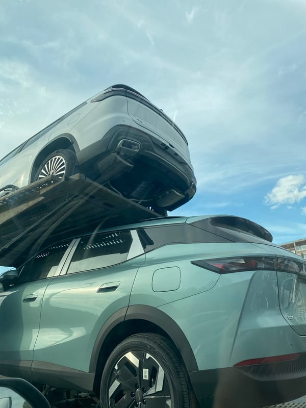 Car carrier transports new vehicles through Yekaterinburg