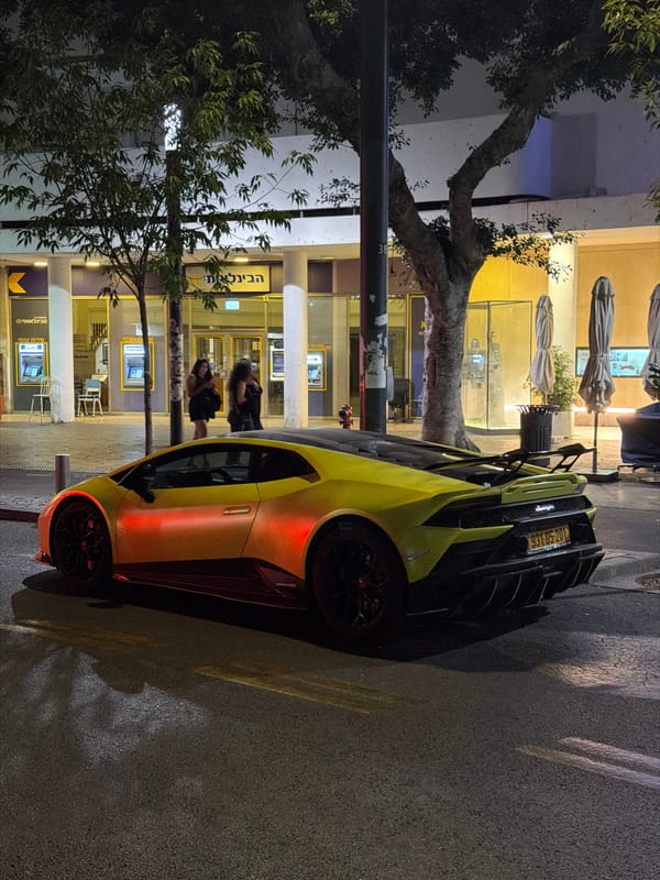 Yellow Lamborghini spotted on Tel-Aviv street at night