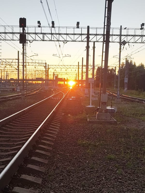 Sunset at a quiet railway junction in Tosno, Russia