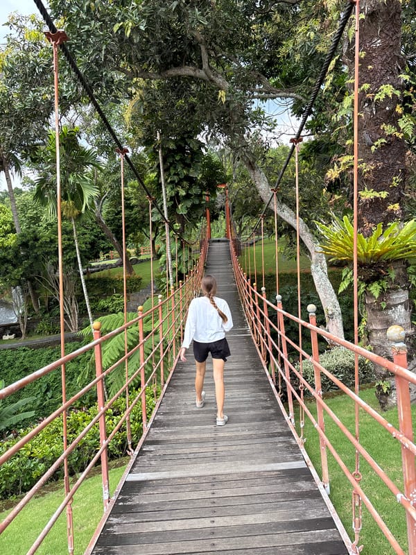 Early morning botanical garden walk documented in Sukasada, Indonesia