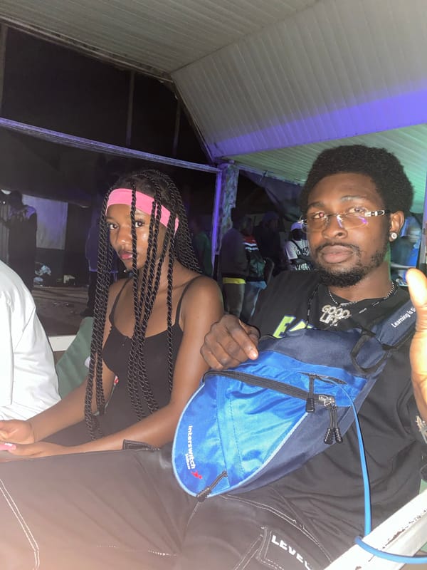 Night out at a neon-lit club with dancing and glowing props