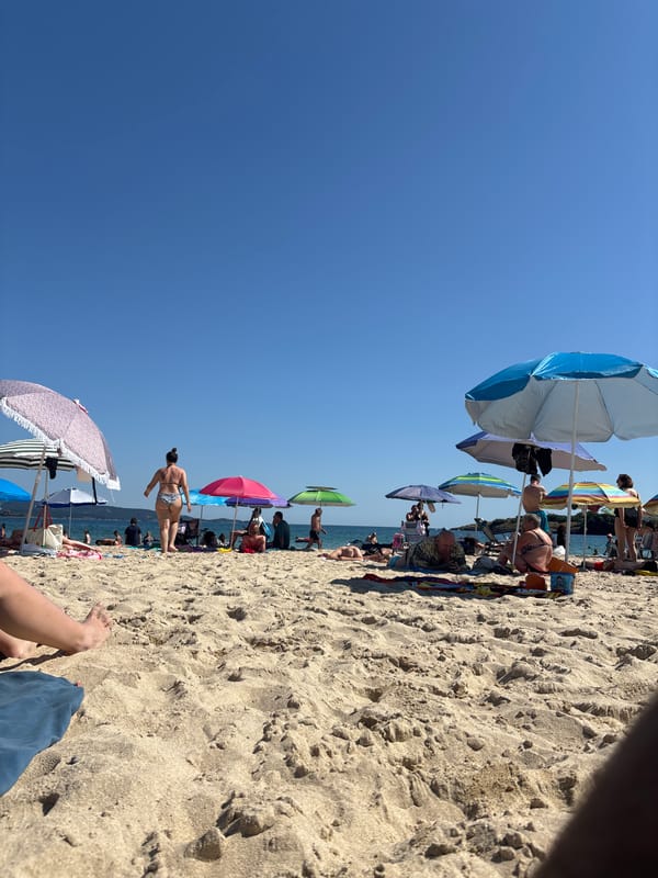 Crowded summer beach in Kiten, Bulgaria