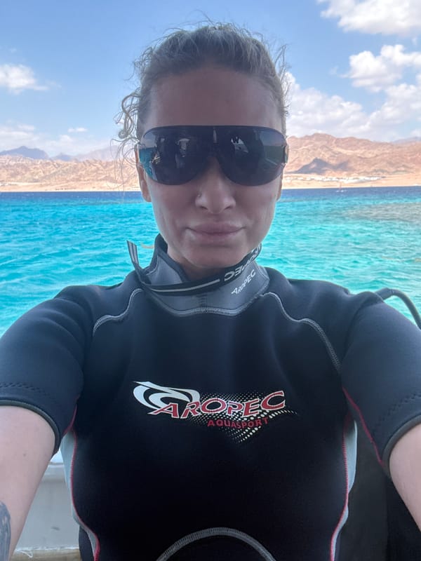 Diver takes selfie from boat in Dahab waters