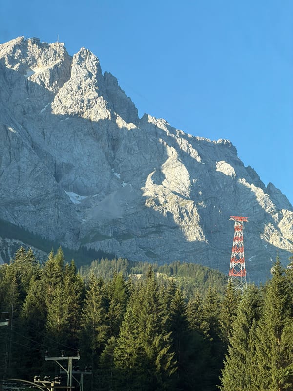 Zugspitze from Grainau, rocky summit and forest foreground