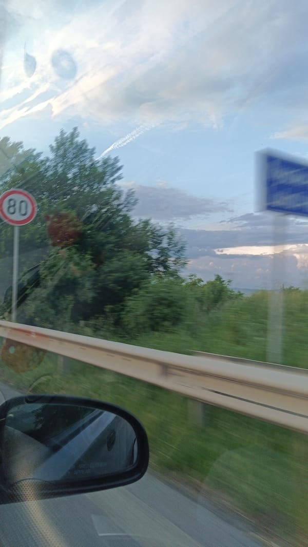 Roadside view captured from moving vehicle near Burgas, Bulgaria