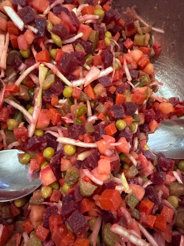 Colorful vegetable salad photographed in bowl in Perm, Russia