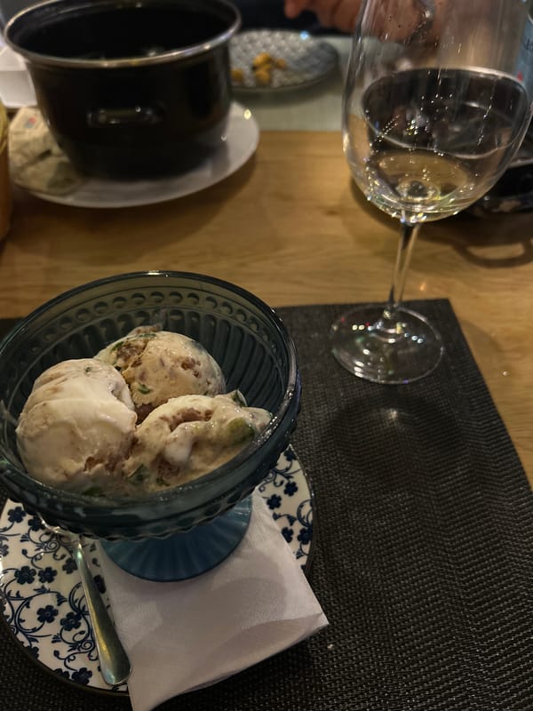 Evening dessert at a lit outdoor spot in Chernomorets