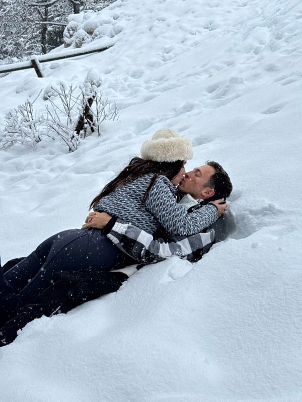 Winter vacation group enjoys snowy day in French Alps
