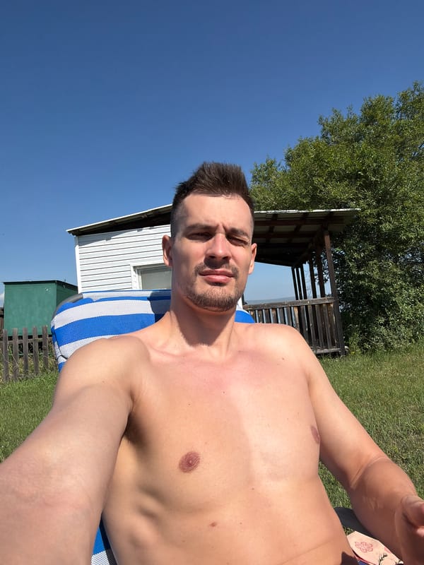 Sunny afternoon selfie session in a striped lounge chair, Russia