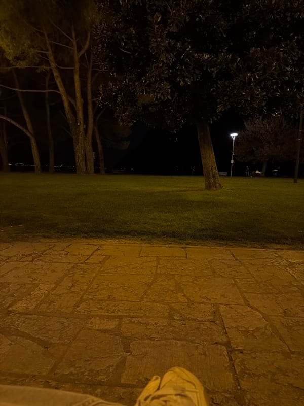 Person photographed on nighttime pathway in Riva del Garda