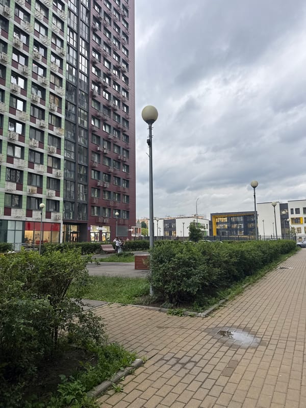 Quiet Moscow residential street on a cloudy summer day