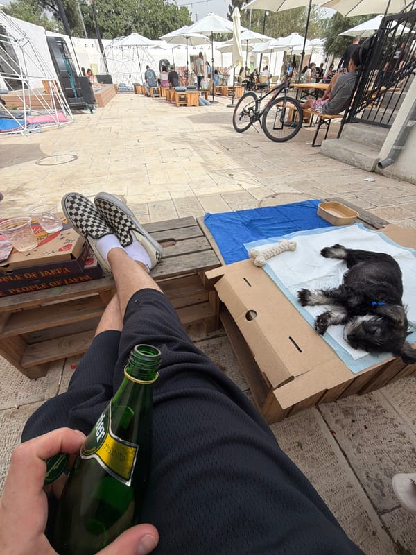 Casual outdoor moment captured in Tel Aviv afternoon