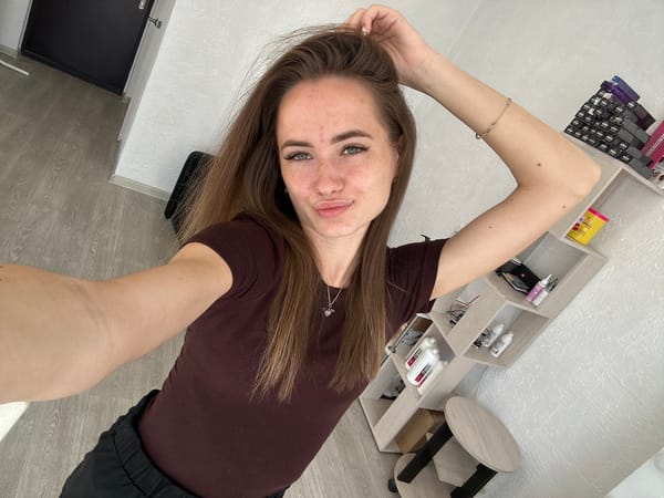 Selfie session at a salon vanity mirror