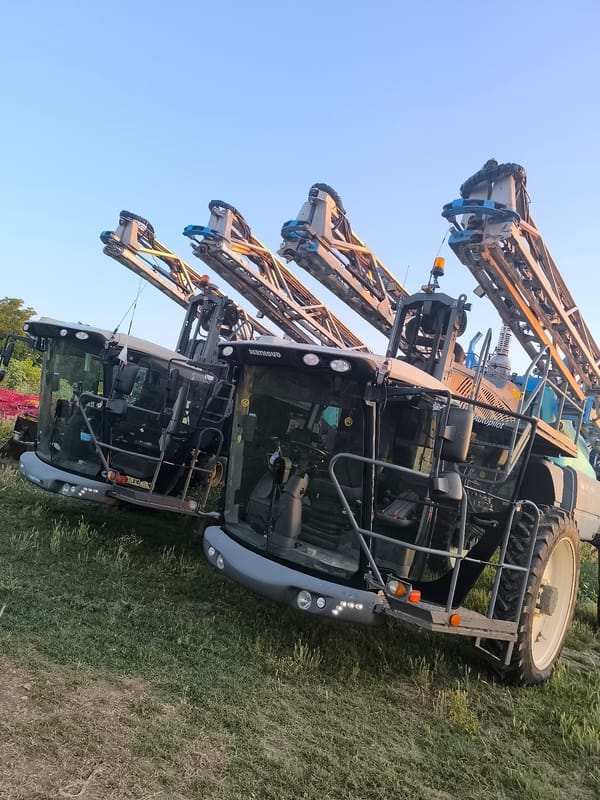 Agricultural sprayers parked in Bulgarian field