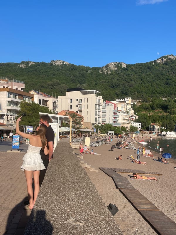 Summer tourism scenes captured along Montenegro's Adriatic coast