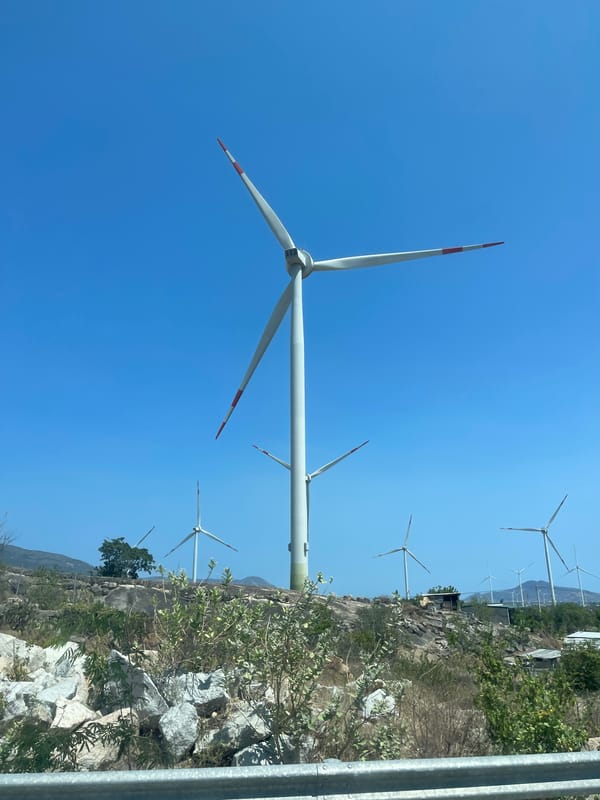 Wind farm observed operating in Thuan Bac, Vietnam