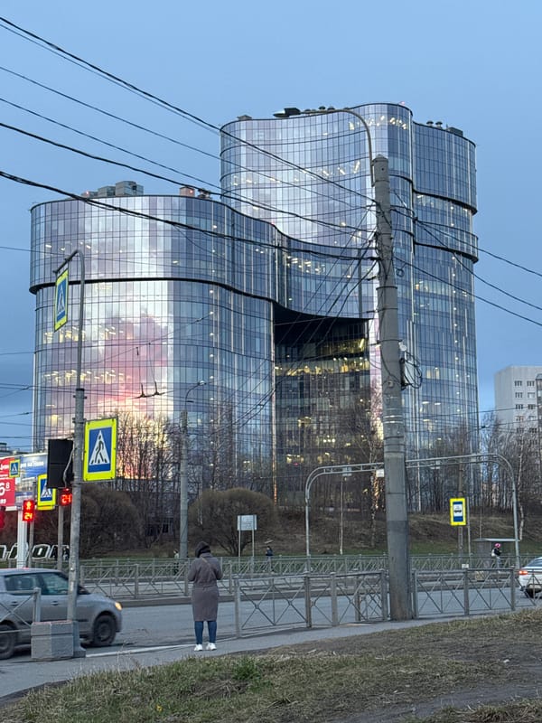 Evening sunset illuminates Saint Petersburg's urban landscape