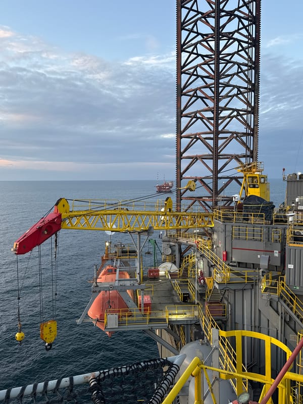 Evening offshore oil platform operations captured in Adriatic Sea