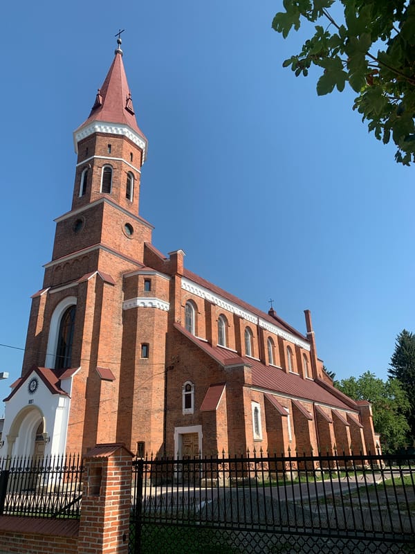 Historic 1897 Catholic church and statuary in Kolomyia, Ukraine