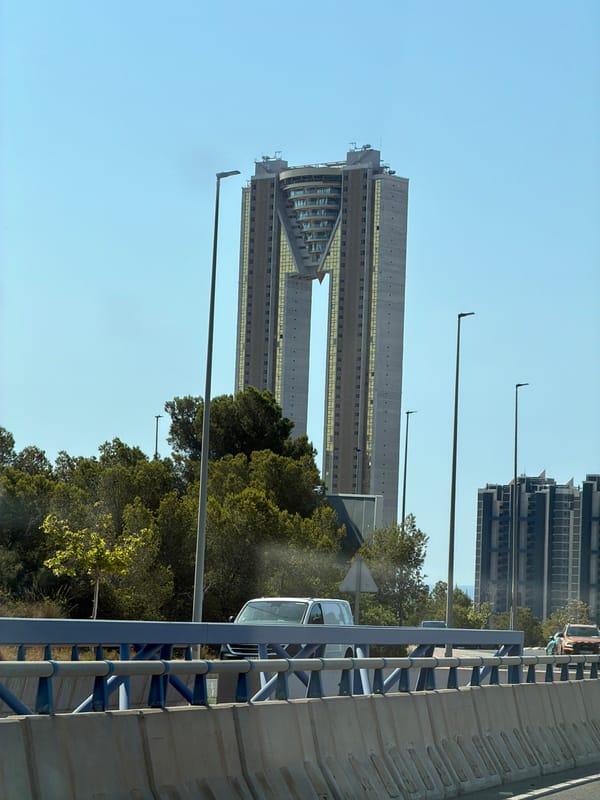 Benidorm skyline and streets, InTempo towers in view
